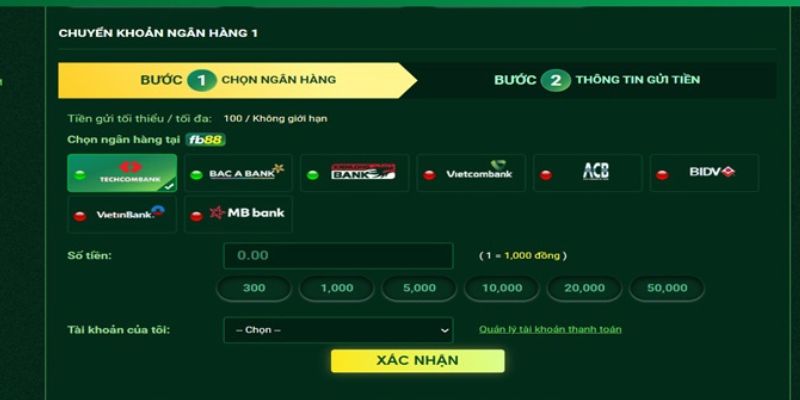 Phương thức giao dịch chuyển khoản tại FB88
